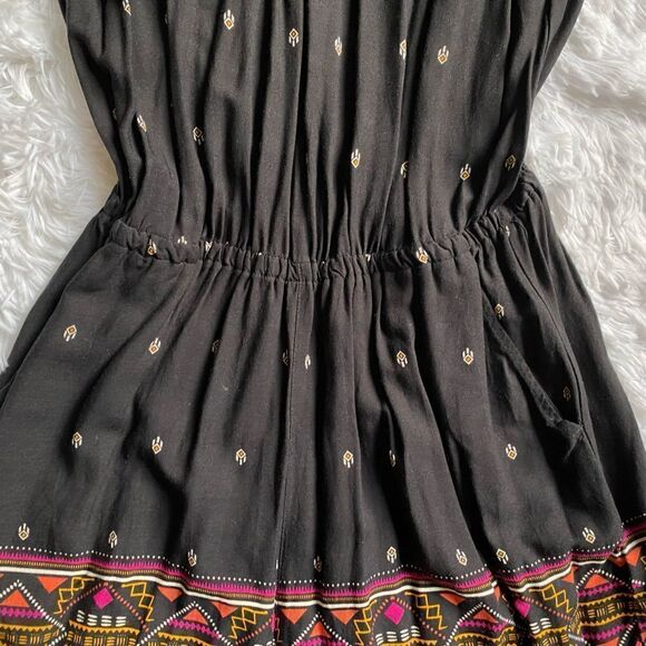 H&M Coachella Shorts Romper Black Aztec Elastic Waist Tie Neck Pockets Viscose 8 - Picture 8 of 11